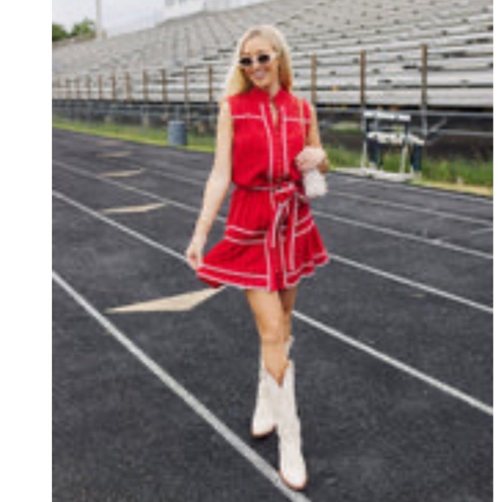 J. Marie McKinley Red Sleeveless Dress with White Trim - M